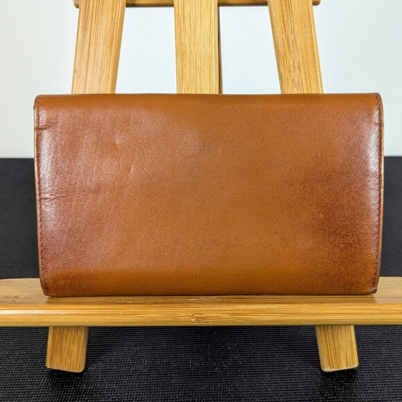 Vintage Buxton Tan Leather Bifold long check wallet pen holder coin purse - Picture 2 of 4